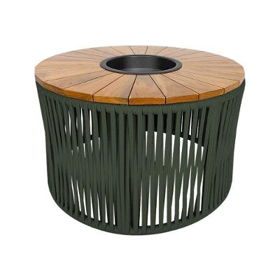Mesa De Centro Berlim Com Champanheira Alumínio Corda Náutica Verde Militar - Verde