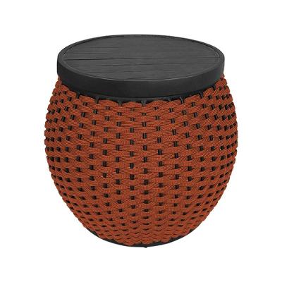 Puff Barril Tampo Aluminio Corda Náutica Terracota - Laranja