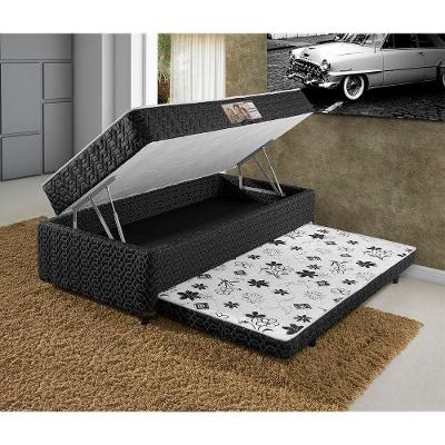 Colchão Solteiro Elite 3em1 Colchão Espuma D28 + Baú Profudidade 17 Cm + Cama Auxiliar 88x58x188 - Preto