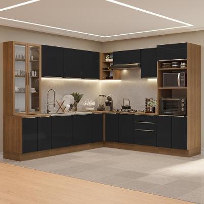 Armário De Cozinha Completa 566cm Rustic/preto Lux Madesa 01 Rustic/preto