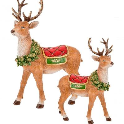 Dupla Estatueta Renas Grande Pequena Enfeite Natal Em Resina