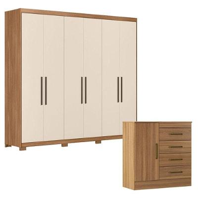 Cômoda Montevideu E Guarda Roupa Casal Venice 62480pe Amendola Touch Off White Com Pés - Demóbile