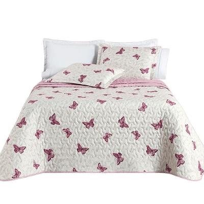 Kit Cobre Leito Colcha Júlia King 3 Peças Micropercal 200 Fios Dupla Face Estampado - Borboleta
