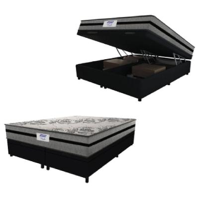 Cama Box Baú Casal Queen Colchão Gazin Com Molas Ensacadas Rubi 158x198x73cm Suede Preto/Cinza