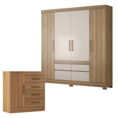 Cômoda Montevidéu E Guarda Roupa Casal Bilbao Amêndola Off White - Demóbile