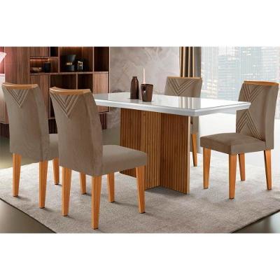 Sala De Jantar Completa Berlim C- Tampo Madeirado Vidro Canto Curvo 120x80cm E 4 Cadeiras Amsterdã Imbuia-off White - Suede Capuccino - Rufato