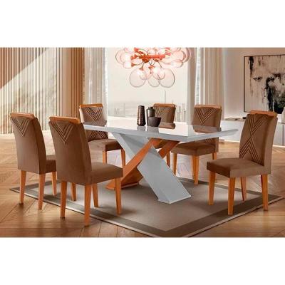 Sala De Jantar Completa Imperatriz Tampo Madeirado C- Vidro Curvo 180x90 E 6 Cadeiras Amsterdã Imbuia-veludo Capuccino - Rufato