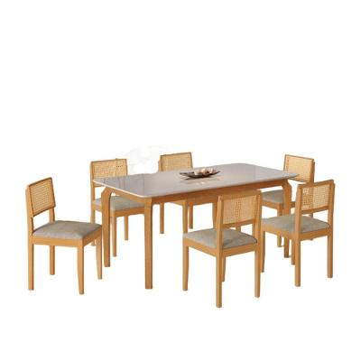 Conjunto Mesa De Jantar Alegra Off White 1,60m Com 6 Cadeiras Jade 03 Linho Cinza