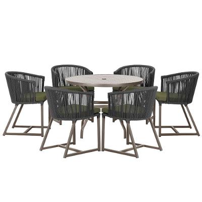 Mesa E 6 Cadeiras Jantar Noronha Marrom E13 Trama Original Preto