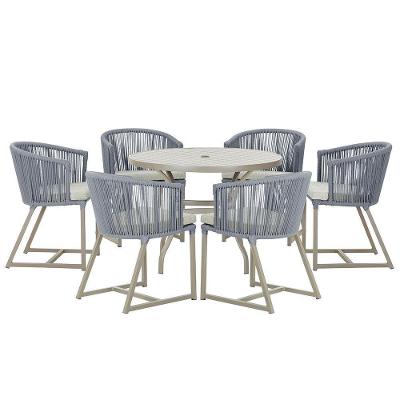 Mesa E 6 Cadeiras De Jantar Noronha Fendi E3 Trama Original Prata