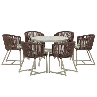 Mesa E 6 Cadeiras De Jantar Noronha Fendi E5 Trama Original Marrom