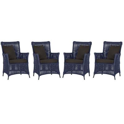 4 Poltronas Igapó Alumínio Pintura Preta Corda Náutica E9 Azul