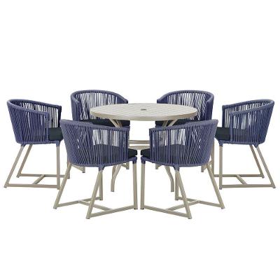 Mesa E 6 Cadeiras De Jantar Noronha Fendi E12 Trama Original Azul