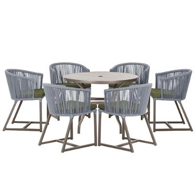 Mesa E 6 Cadeiras Jantar Noronha Marrom E13 Trama Original Prata