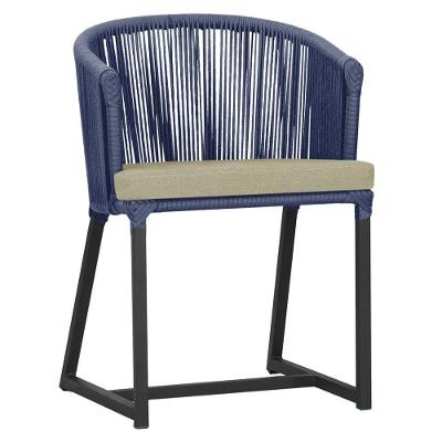 Cadeira De Jantar Noronha Alumínio Preta E7 Trama Original Azul
