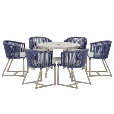 Mesa E 6 Cadeiras De Jantar Noronha Fendi E3 Trama Original Azul