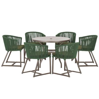 Mesa E 6 Cadeiras Jantar Noronha Marrom E13 Trama Original Verde