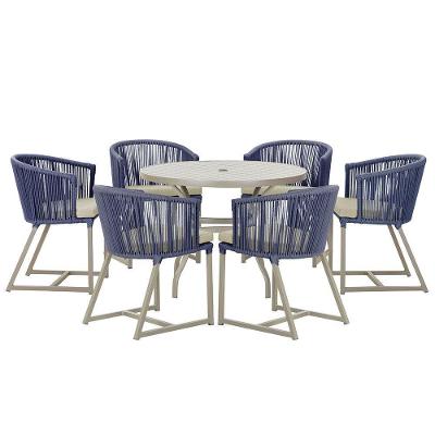 Mesa E 6 Cadeiras De Jantar Noronha Fendi E7 Trama Original Azul