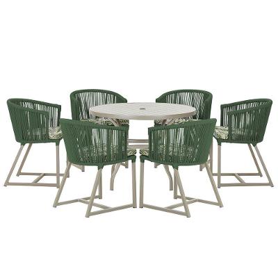 Mesa E 6 Cadeiras De Jantar Noronha Fendi E5 Trama Original Verde