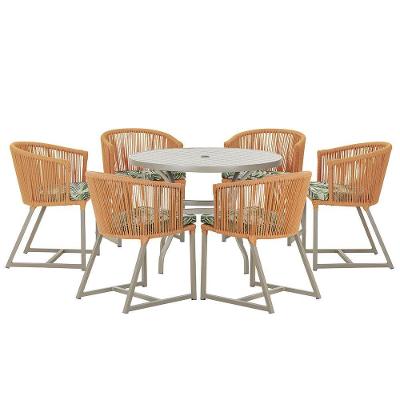 Mesa E 6 Cadeiras De Jantar Noronha Fendi E5 Trama Original Terra Cota