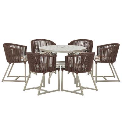 Mesa E 6 Cadeiras De Jantar Noronha Fendi E6 Trama Original Marrom