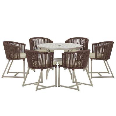 Mesa E 6 Cadeiras De Jantar Noronha Fendi E7 Trama Original Marrom