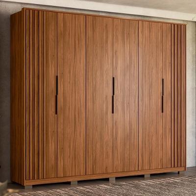 Guarda Roupa Casal Atrice Ripado 6 Portas Nogueira Touch Com Pés - Demartêz