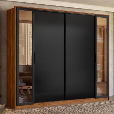 Guarda Roupa Casal Laredo 4 Portas Flex Nogueira/preto Prime Tx Com Vidro Reflecta Demartêz