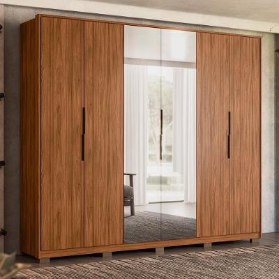 Guarda Roupa Casal Atrice 6 Portas Nogueira Touch Com 2 Espelhos E Pés - Demartêz Nogueira Touch