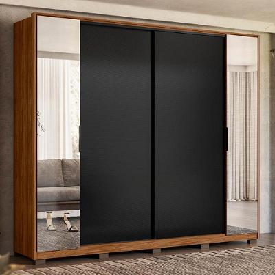 Guarda Roupa Casal Laredo 4 Portas Flex Nogueira/preto Prime Tx Com Espelho E Pés - Demartêz
