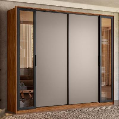 Guarda Roupa Casal Laredo 4 Portas Flex Nogueira/nude Prime Tx Com Vidro Reflecta - Demartêz