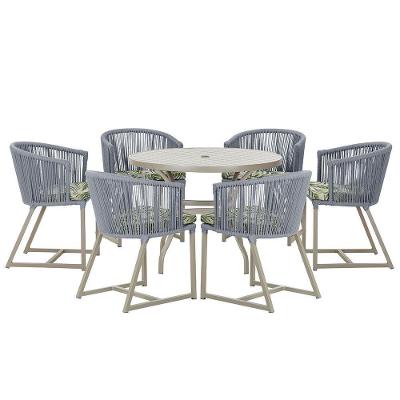 Mesa E 6 Cadeiras De Jantar Noronha Fendi E5 Trama Original Prata