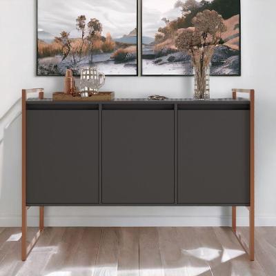 Buffet Aparador Industrial 3 Portas Porto - Preto Cobre Preto Cobre