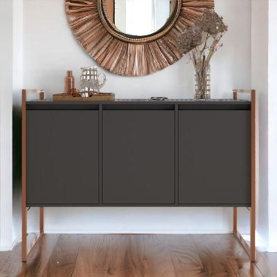 Buffet Sala De Estar 3 Portas Berlim - Preto Cobre Preto Cobre
