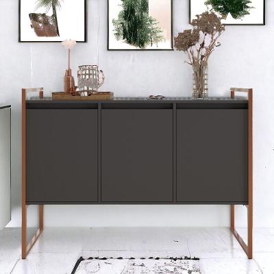 Buffet 3 Portas Aparador Londres - Preto Cobre Preto Cobre