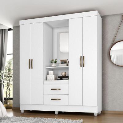 Guarda Roupa Solteiro 4 Portas Com Espelho Branco