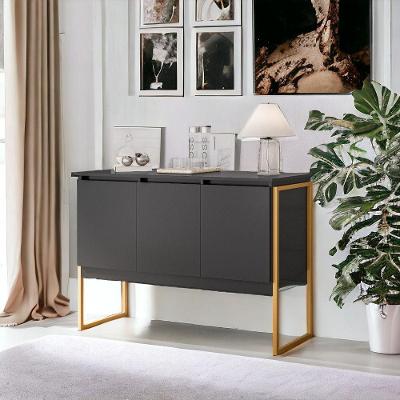Buffet 3 Portas Elegante Noronha - Preto Dourado Preto Dourado