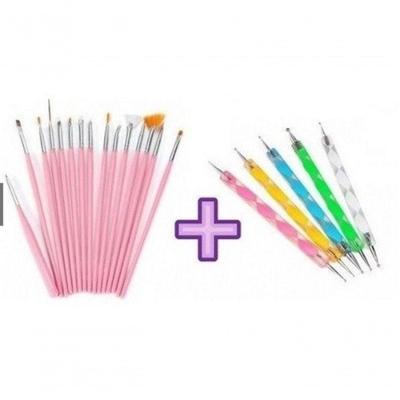 Kit 15 Pincéis + 10 Boleadores Em 5 Pincéis Manicure Desenho