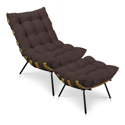 Kit Poltrona e Puff Costela Suede Base Metal Drossi Marrom
