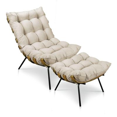 Kit Poltrona e Puff Costela Suede Base Metal Drossi Bege