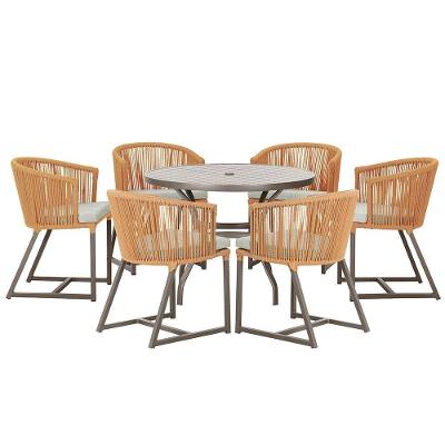 Mesa Com 6 Cadeiras Jantar Noronha Marrom E3 Trama Original Terra Cota