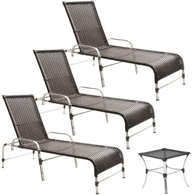 3 Espreguiçadeiras E Mesa Para Piscina Área Trama Original Preto