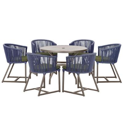 Mesa E 6 Cadeiras Jantar Noronha Marrom E13 Trama Original Azul