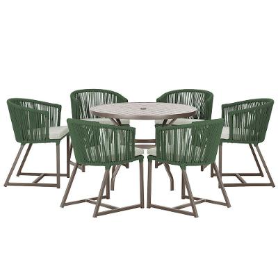 Mesa Com 6 Cadeiras Jantar Noronha Marrom E3 Trama Original Verde