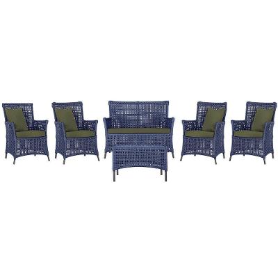 Jogo Sofá 4 Poltronas E Mesa Igapó Preta E13 Trama Original Azul