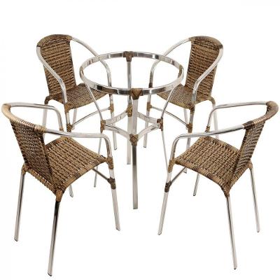 Jogo 4 Cadeiras E Mesa Alumínio Piscina Área Jardim Trama Cappuccino