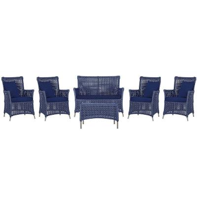 Jogo Sofá 4 Poltronas E Mesa Igapó Fendi E10 Trama Original Azul