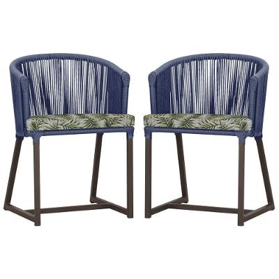 2 Cadeiras De Jantar Noronha Marrom Corda Náutica E5 Trama Azul