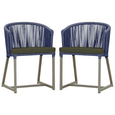 2 Cadeiras De Jantar Noronha Fendi Corda Náutica E13 Trama Azul