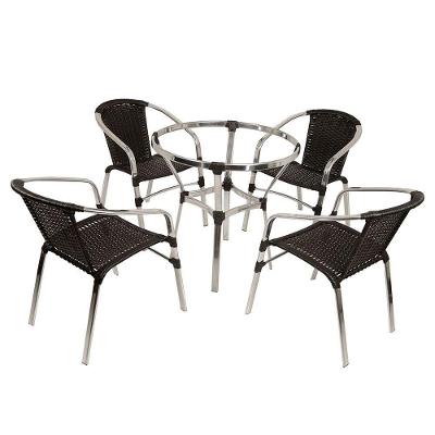 Jogo Turin 4 Cadeiras E Mesa Em Alumínio Trama Original Preto